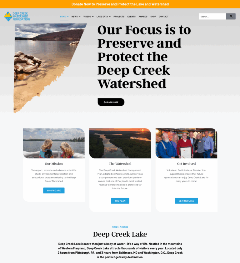 Deep Creek Watershed Foundation website designed by Solnet