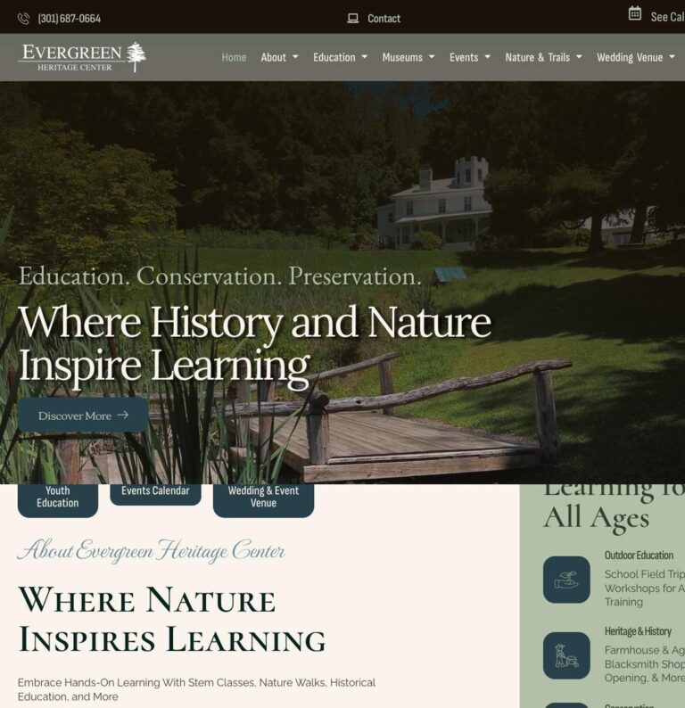 Evergreen Heritage Center website designed by Solnet
