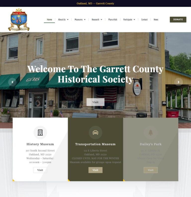 Garrett County Historical Society website designed by Solnet